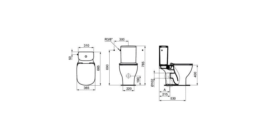 Унитаз Теси AQUABLADE, напольный  для монтажа с бачком, белый, Т008701, Ideal Standard
